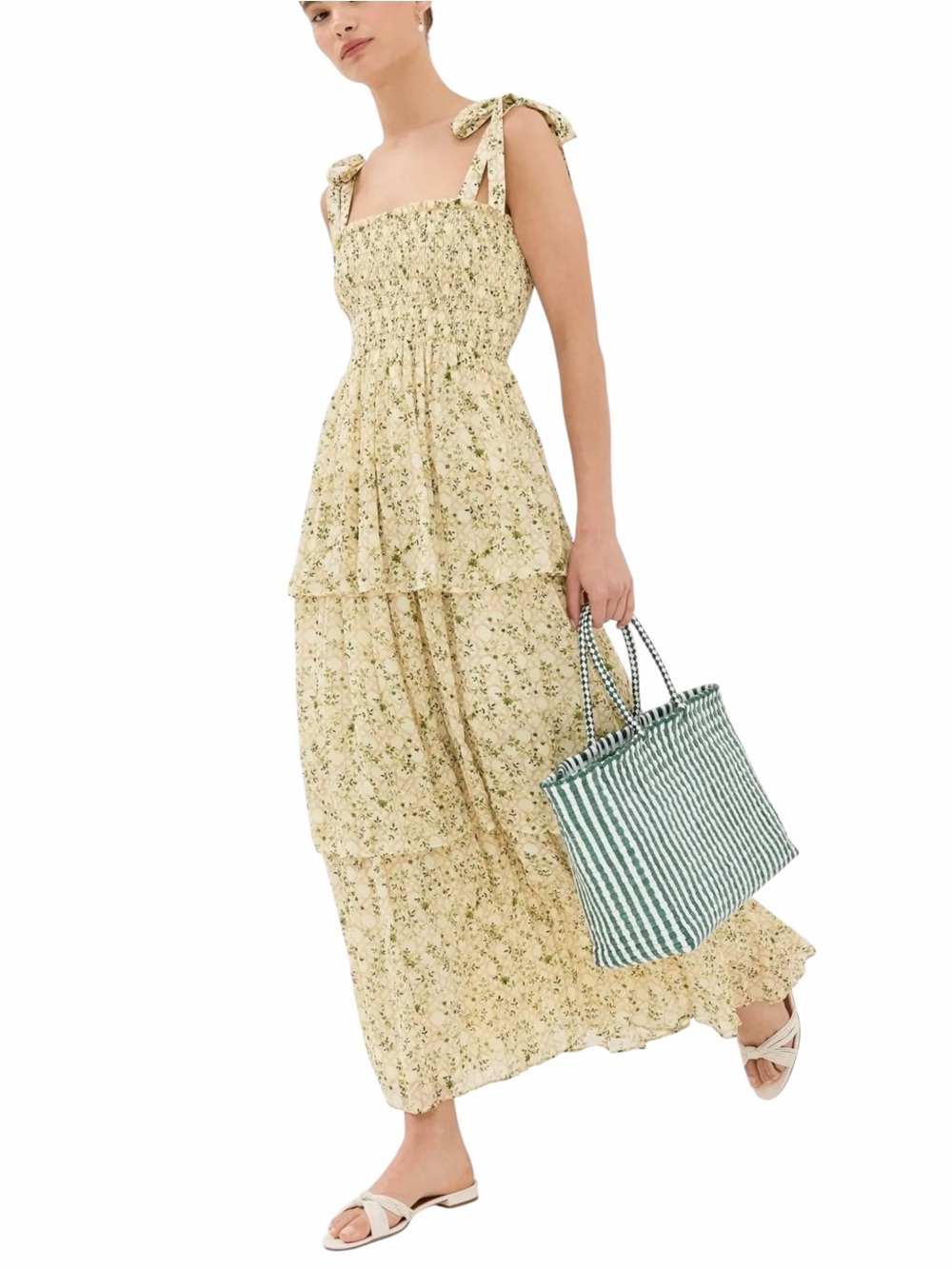 Hill House NWT The Elise Nap Dress in Basketweave Vine Butter Yellow Tiered Maxi - Picture 6 of 16
